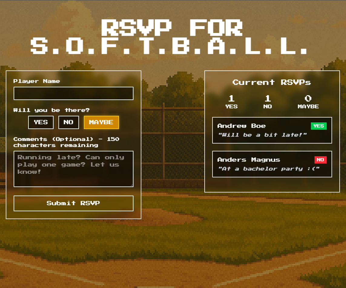 Softball Team RSVP screenshot